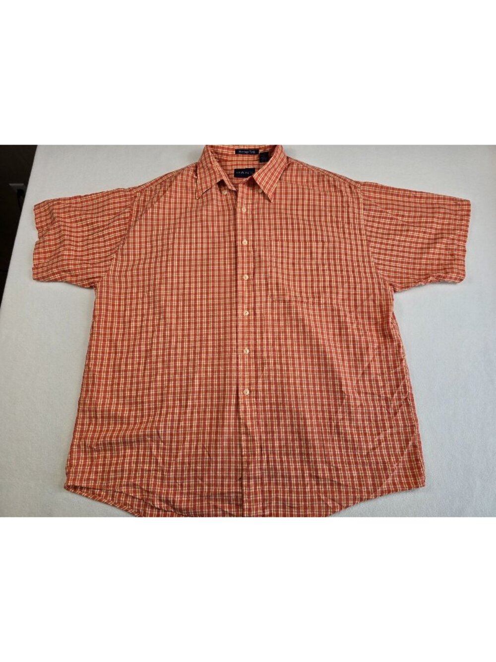 Gant Mens Orange Plaid Short Sleeve Heritage Twill Shirt XL